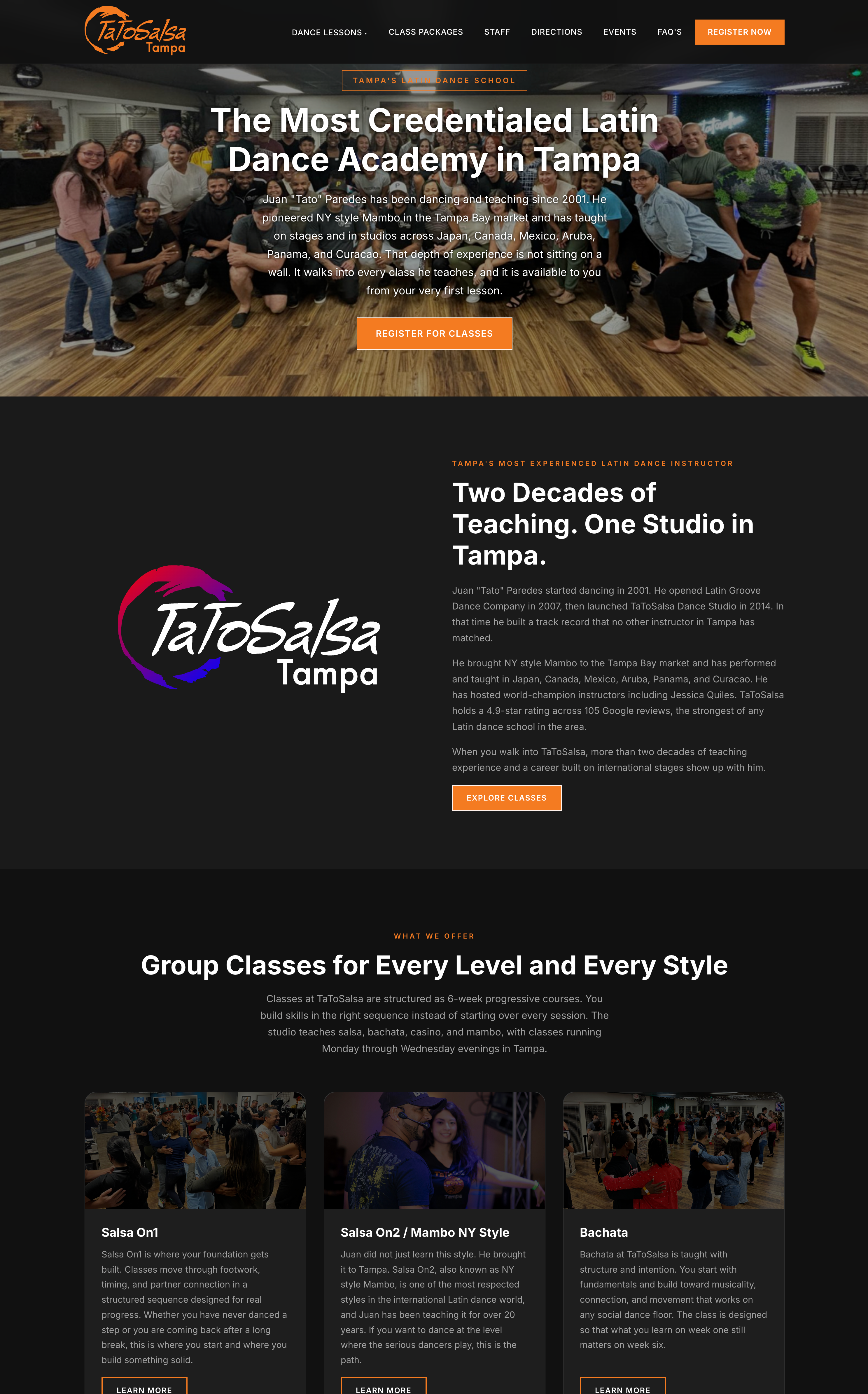 TatoSalsa Dance Studio new full-code website homepage preview
